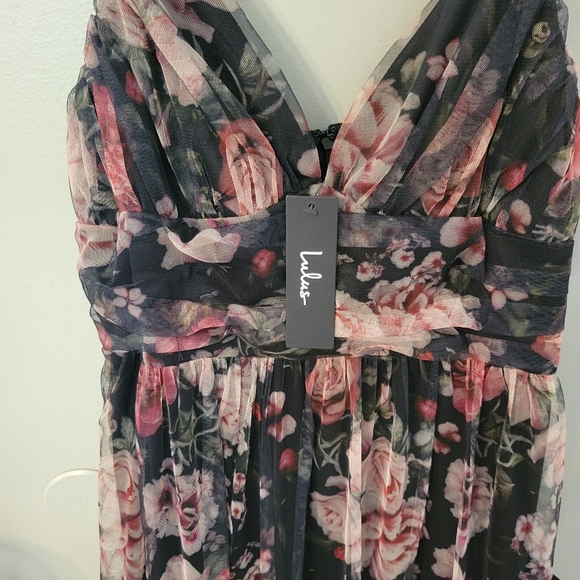 Lulu's Women's Black Dark Floral Mesh Overlay Formal Party Dress Whimsygoth Sz L - Picture 7 of 10